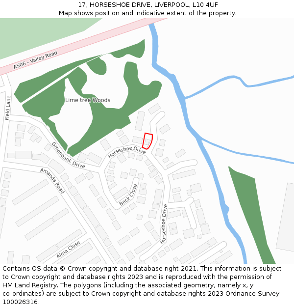 17, HORSESHOE DRIVE, LIVERPOOL, L10 4UF: Location map and indicative extent of plot