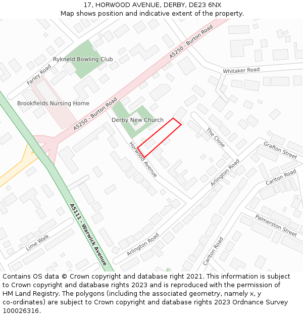 17, HORWOOD AVENUE, DERBY, DE23 6NX: Location map and indicative extent of plot