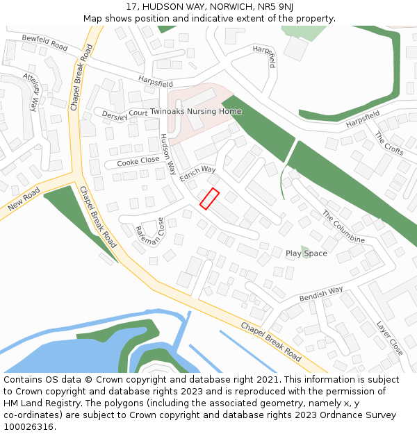 17, HUDSON WAY, NORWICH, NR5 9NJ: Location map and indicative extent of plot