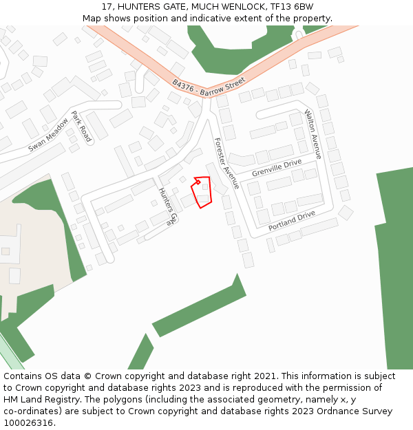 17, HUNTERS GATE, MUCH WENLOCK, TF13 6BW: Location map and indicative extent of plot