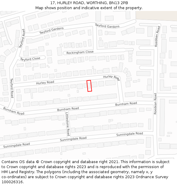 17, HURLEY ROAD, WORTHING, BN13 2PB: Location map and indicative extent of plot