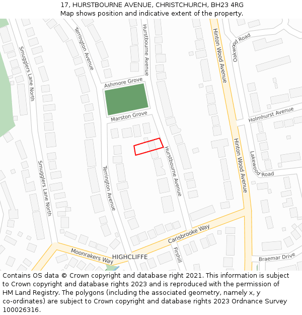 17, HURSTBOURNE AVENUE, CHRISTCHURCH, BH23 4RG: Location map and indicative extent of plot