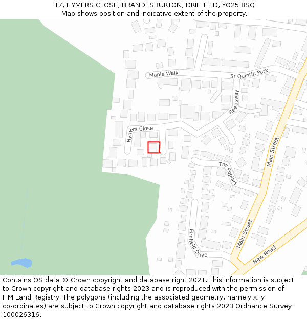17, HYMERS CLOSE, BRANDESBURTON, DRIFFIELD, YO25 8SQ: Location map and indicative extent of plot