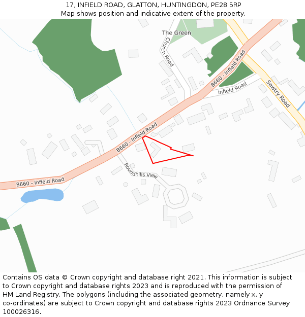 17, INFIELD ROAD, GLATTON, HUNTINGDON, PE28 5RP: Location map and indicative extent of plot