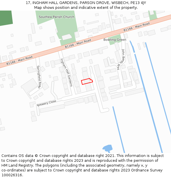17, INGHAM HALL GARDENS, PARSON DROVE, WISBECH, PE13 4JY: Location map and indicative extent of plot
