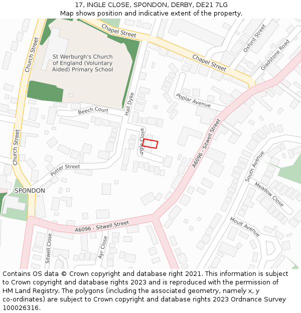 17, INGLE CLOSE, SPONDON, DERBY, DE21 7LG: Location map and indicative extent of plot