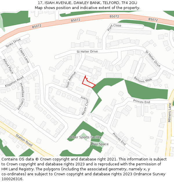 17, ISIAH AVENUE, DAWLEY BANK, TELFORD, TF4 2GU: Location map and indicative extent of plot