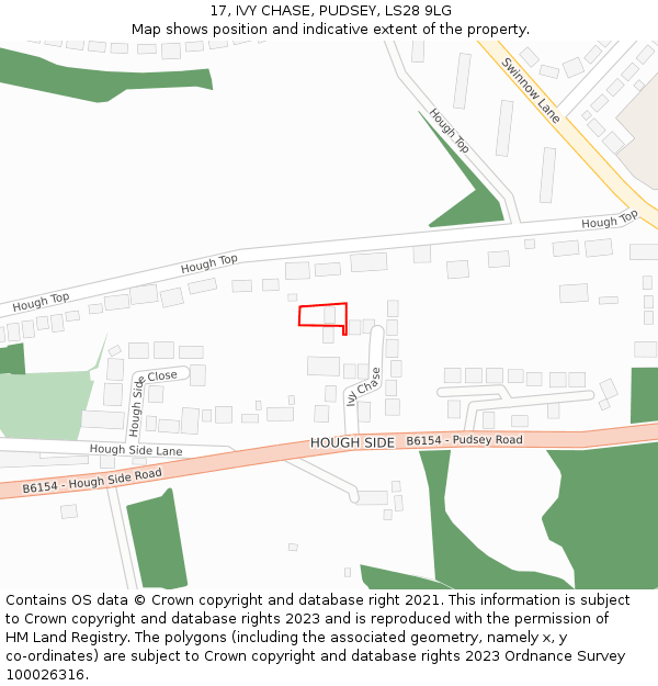 17, IVY CHASE, PUDSEY, LS28 9LG: Location map and indicative extent of plot