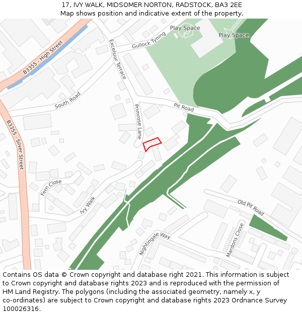 17, IVY WALK, MIDSOMER NORTON, RADSTOCK, BA3 2EE: Location map and indicative extent of plot