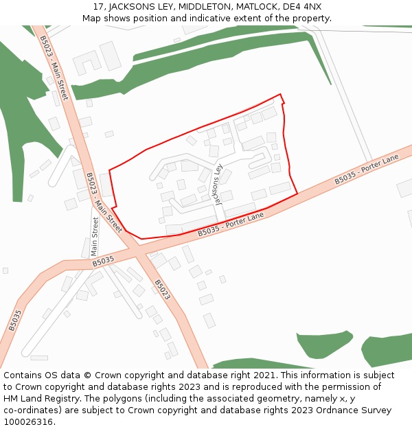 17, JACKSONS LEY, MIDDLETON, MATLOCK, DE4 4NX: Location map and indicative extent of plot