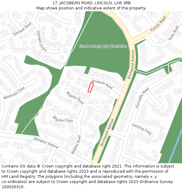 17, JACOBEAN ROAD, LINCOLN, LN6 3RB: Location map and indicative extent of plot