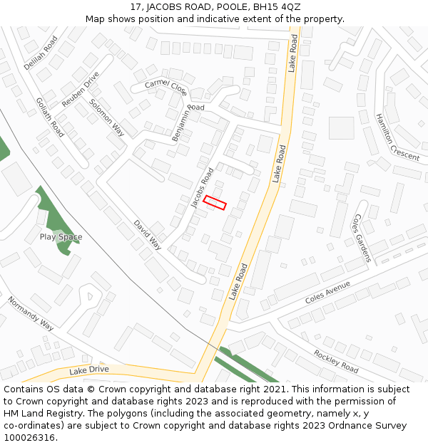 17, JACOBS ROAD, POOLE, BH15 4QZ: Location map and indicative extent of plot
