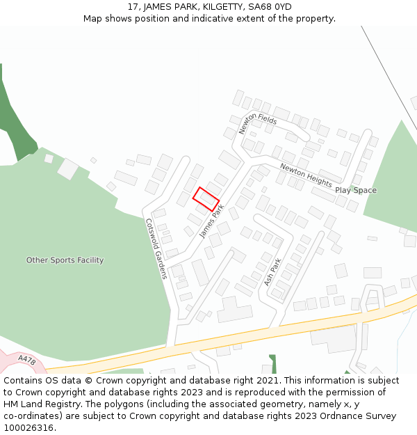 17, JAMES PARK, KILGETTY, SA68 0YD: Location map and indicative extent of plot