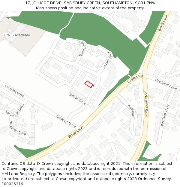 17, JELLICOE DRIVE, SARISBURY GREEN, SOUTHAMPTON, SO31 7NW: Location map and indicative extent of plot