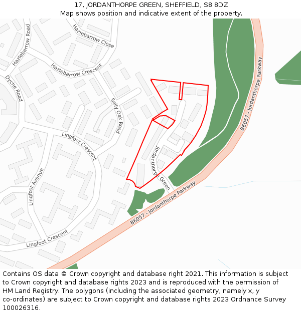 17, JORDANTHORPE GREEN, SHEFFIELD, S8 8DZ: Location map and indicative extent of plot
