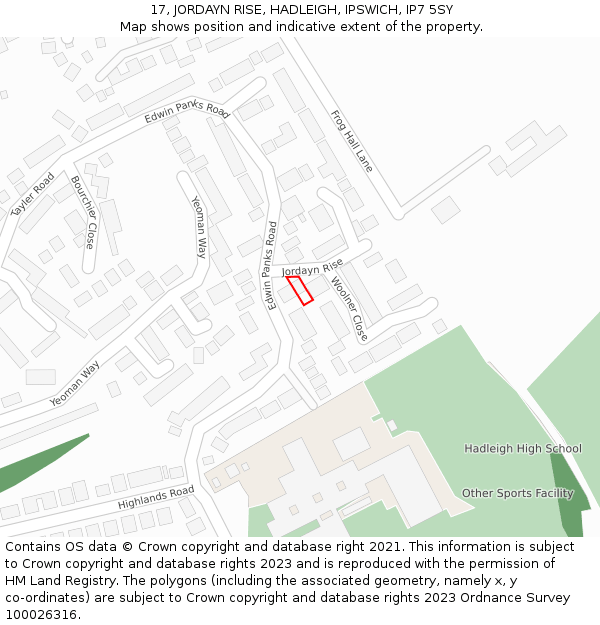 17, JORDAYN RISE, HADLEIGH, IPSWICH, IP7 5SY: Location map and indicative extent of plot