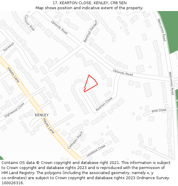 17, KEARTON CLOSE, KENLEY, CR8 5EN: Location map and indicative extent of plot