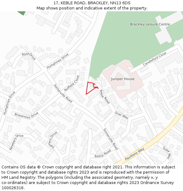 17, KEBLE ROAD, BRACKLEY, NN13 6DS: Location map and indicative extent of plot