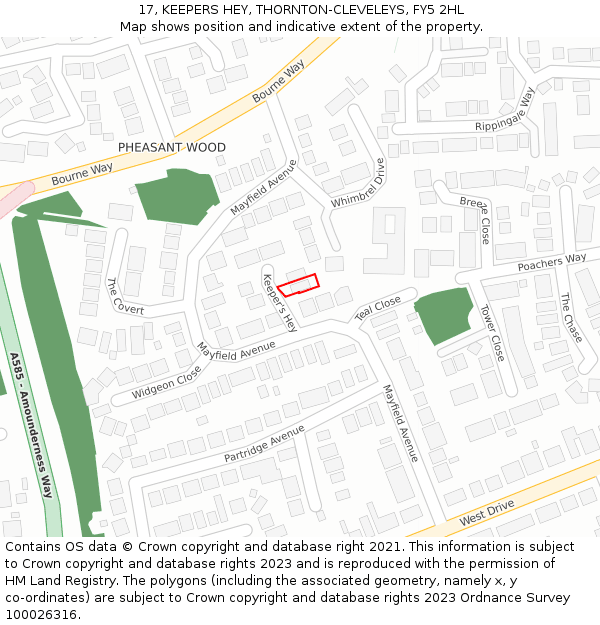 17, KEEPERS HEY, THORNTON-CLEVELEYS, FY5 2HL: Location map and indicative extent of plot