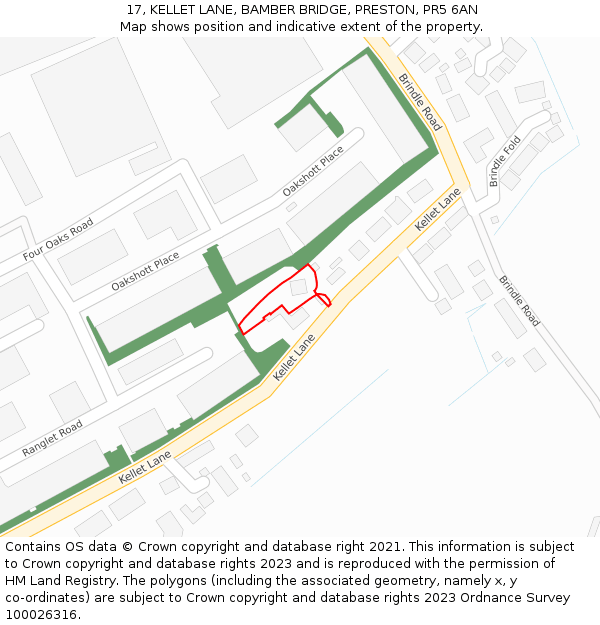 17, KELLET LANE, BAMBER BRIDGE, PRESTON, PR5 6AN: Location map and indicative extent of plot