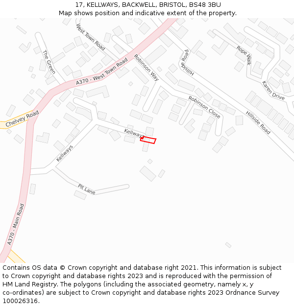 17, KELLWAYS, BACKWELL, BRISTOL, BS48 3BU: Location map and indicative extent of plot