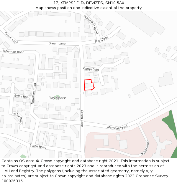 17, KEMPSFIELD, DEVIZES, SN10 5AX: Location map and indicative extent of plot
