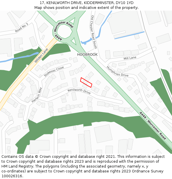 17, KENILWORTH DRIVE, KIDDERMINSTER, DY10 1YD: Location map and indicative extent of plot