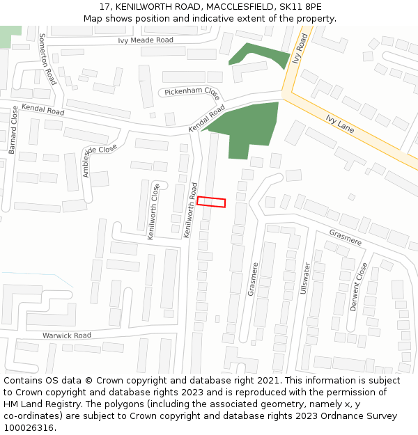 17, KENILWORTH ROAD, MACCLESFIELD, SK11 8PE: Location map and indicative extent of plot