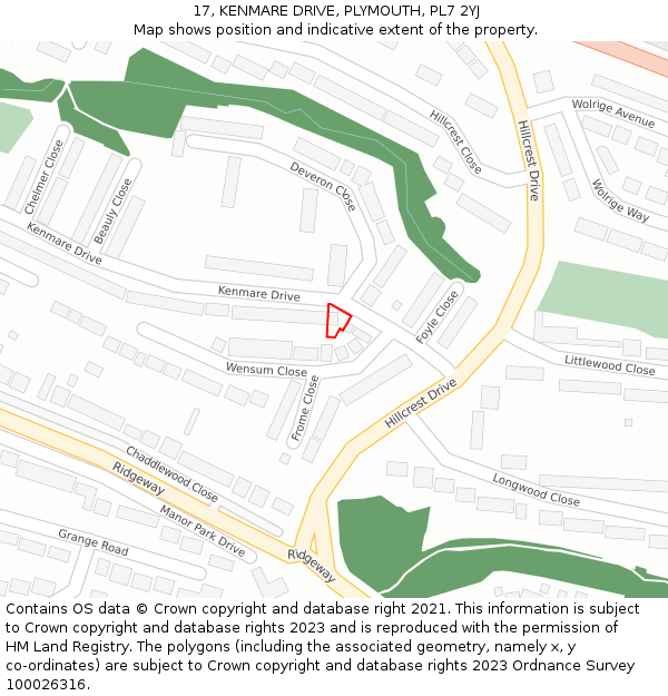 17, KENMARE DRIVE, PLYMOUTH, PL7 2YJ: Location map and indicative extent of plot