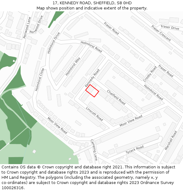 17, KENNEDY ROAD, SHEFFIELD, S8 0HD: Location map and indicative extent of plot