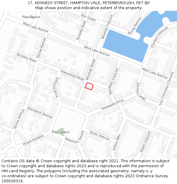 17, KENNEDY STREET, HAMPTON VALE, PETERBOROUGH, PE7 8JY: Location map and indicative extent of plot