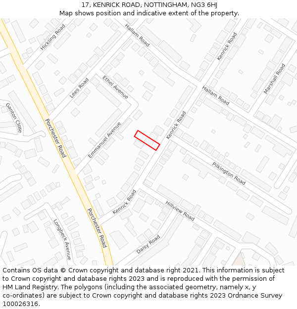 17, KENRICK ROAD, NOTTINGHAM, NG3 6HJ: Location map and indicative extent of plot
