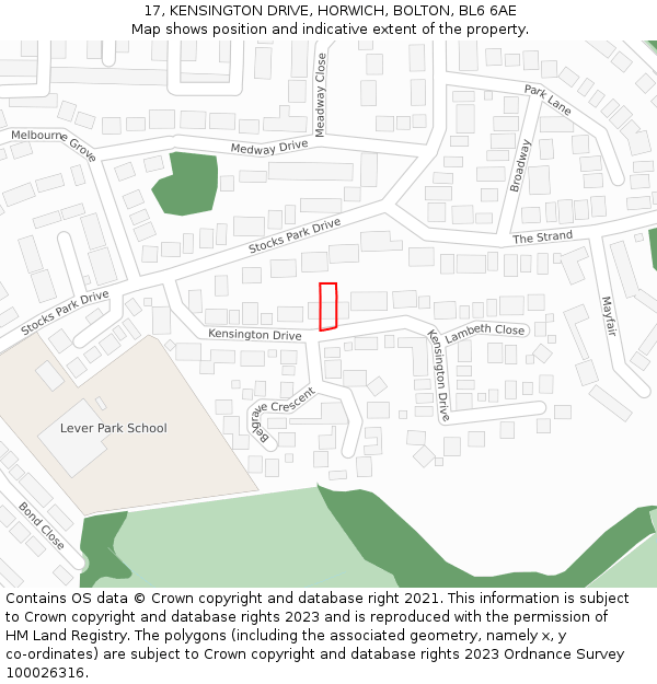 17, KENSINGTON DRIVE, HORWICH, BOLTON, BL6 6AE: Location map and indicative extent of plot