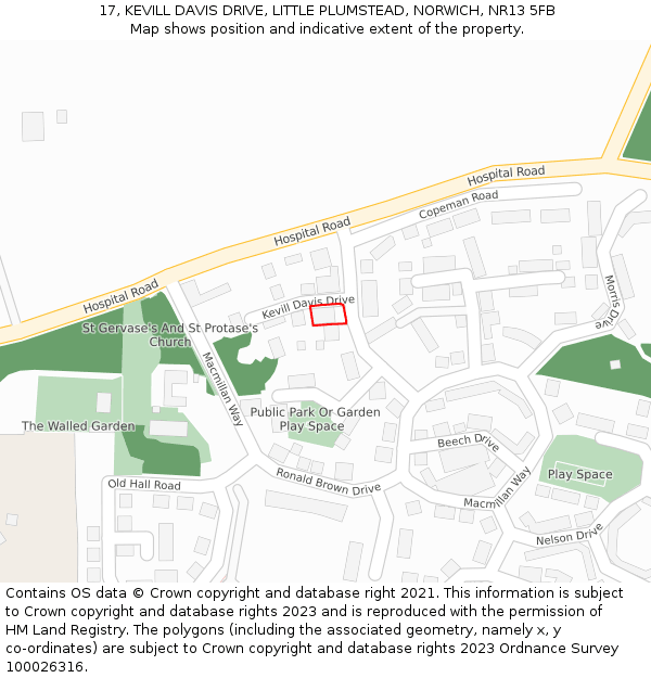 17, KEVILL DAVIS DRIVE, LITTLE PLUMSTEAD, NORWICH, NR13 5FB: Location map and indicative extent of plot