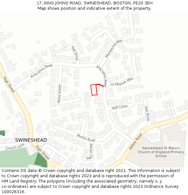 17, KING JOHNS ROAD, SWINESHEAD, BOSTON, PE20 3EH: Location map and indicative extent of plot