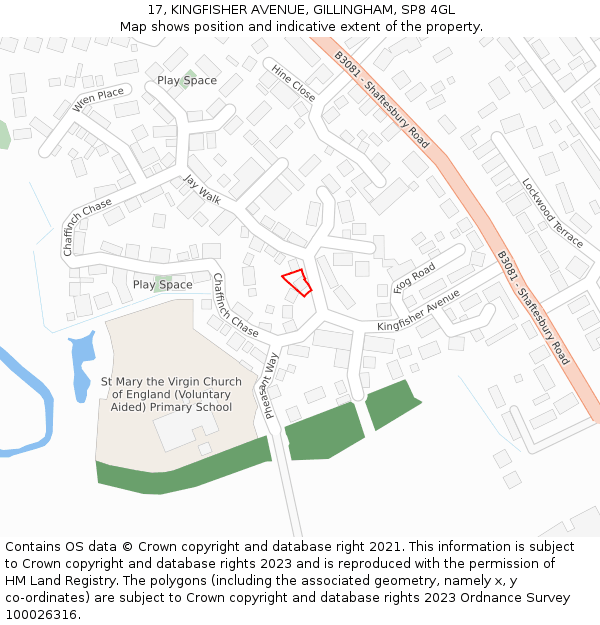 17, KINGFISHER AVENUE, GILLINGHAM, SP8 4GL: Location map and indicative extent of plot