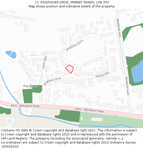 17, KINGFISHER DRIVE, MARKET RASEN, LN8 3TH: Location map and indicative extent of plot