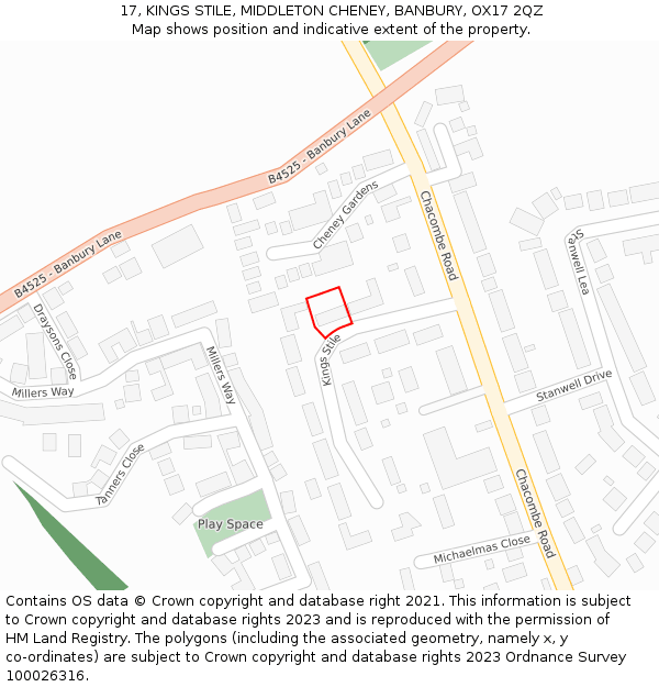 17, KINGS STILE, MIDDLETON CHENEY, BANBURY, OX17 2QZ: Location map and indicative extent of plot