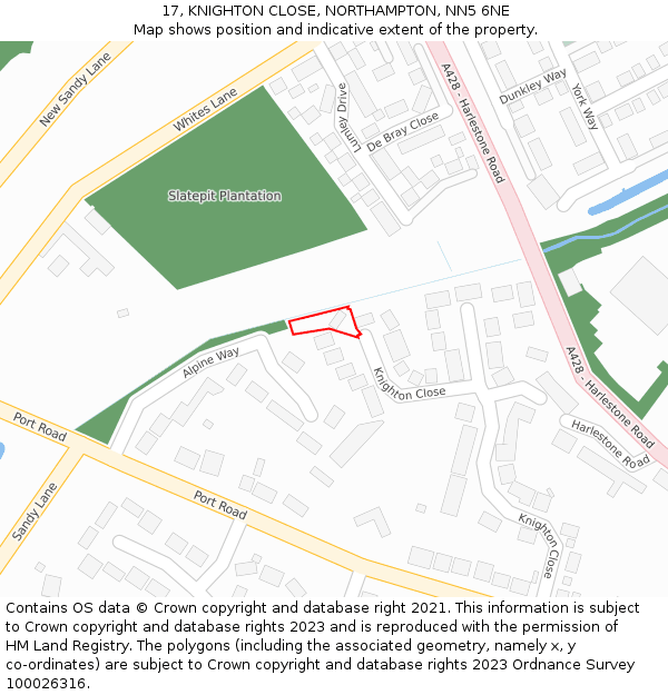 17, KNIGHTON CLOSE, NORTHAMPTON, NN5 6NE: Location map and indicative extent of plot
