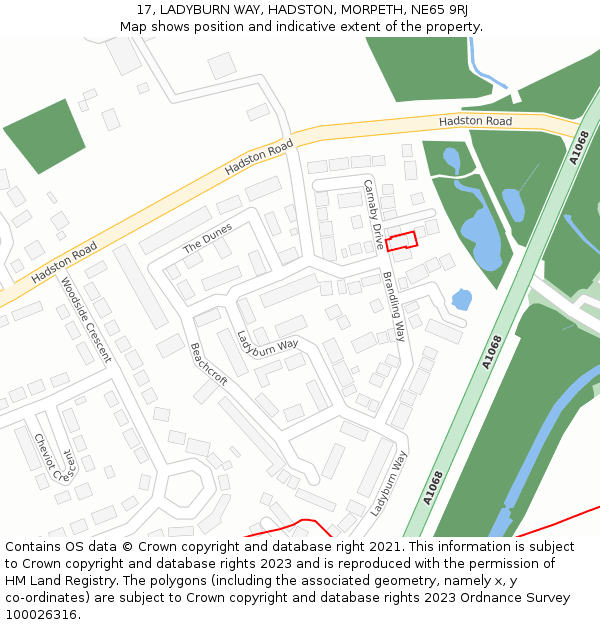 17, LADYBURN WAY, HADSTON, MORPETH, NE65 9RJ: Location map and indicative extent of plot