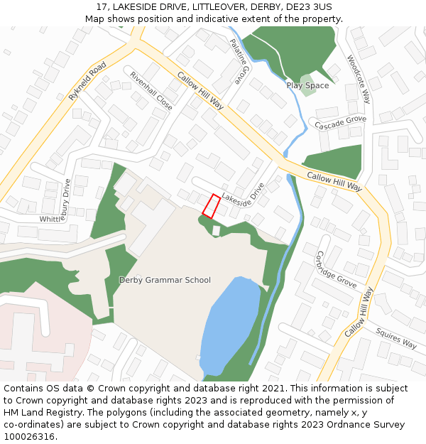 17, LAKESIDE DRIVE, LITTLEOVER, DERBY, DE23 3US: Location map and indicative extent of plot