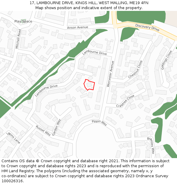 17, LAMBOURNE DRIVE, KINGS HILL, WEST MALLING, ME19 4FN: Location map and indicative extent of plot