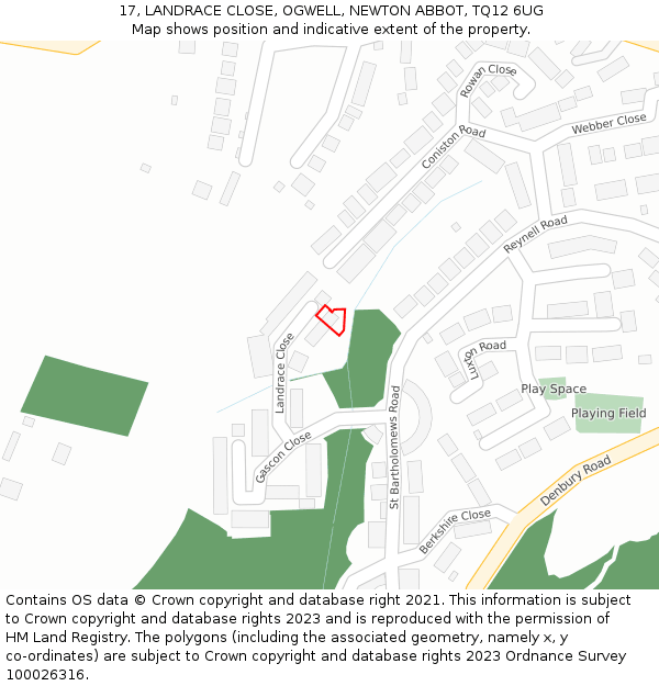 17, LANDRACE CLOSE, OGWELL, NEWTON ABBOT, TQ12 6UG: Location map and indicative extent of plot