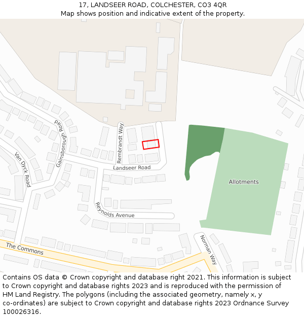 17, LANDSEER ROAD, COLCHESTER, CO3 4QR: Location map and indicative extent of plot