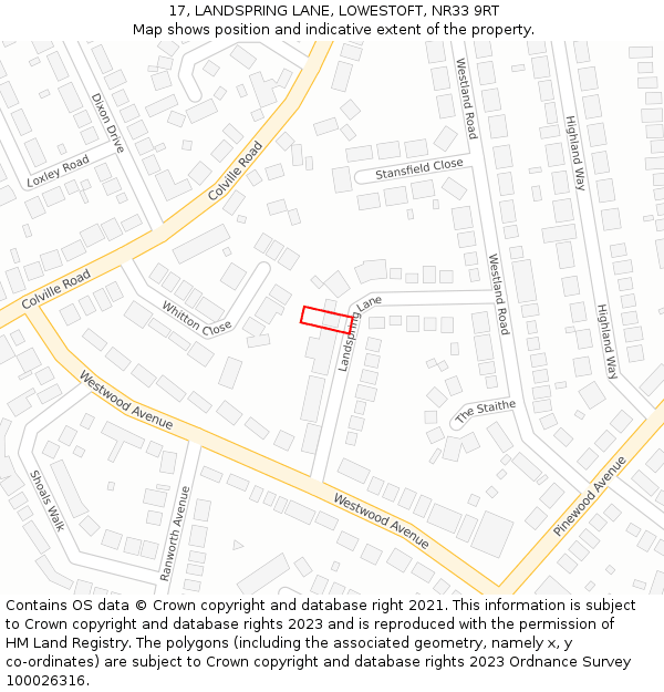 17, LANDSPRING LANE, LOWESTOFT, NR33 9RT: Location map and indicative extent of plot