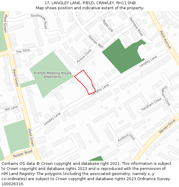 17, LANGLEY LANE, IFIELD, CRAWLEY, RH11 0NB: Location map and indicative extent of plot