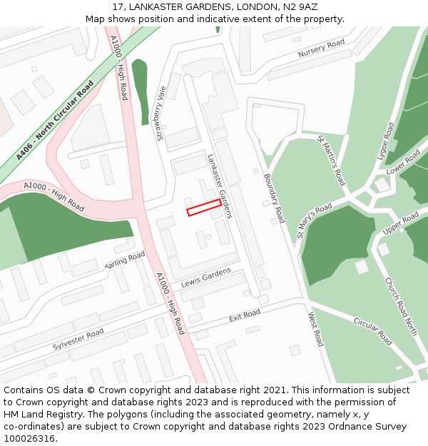 17, LANKASTER GARDENS, LONDON, N2 9AZ: Location map and indicative extent of plot