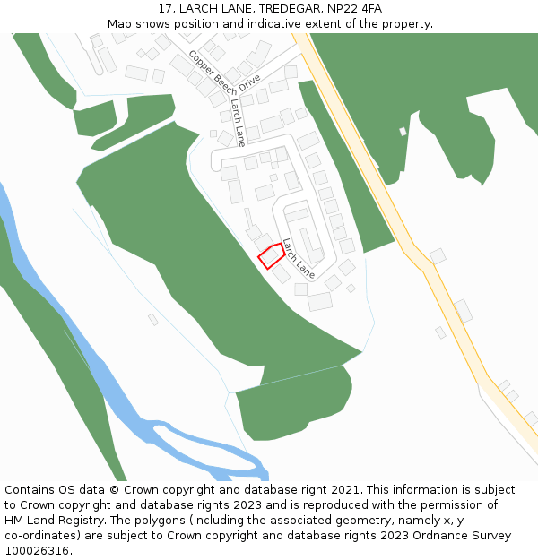 17, LARCH LANE, TREDEGAR, NP22 4FA: Location map and indicative extent of plot