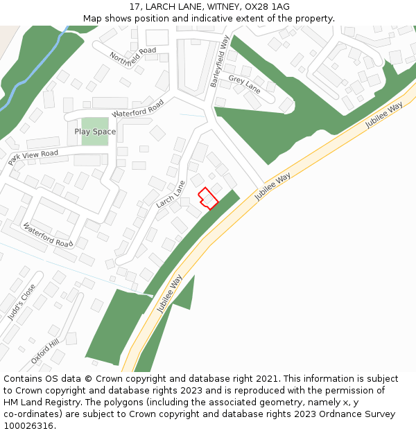 17, LARCH LANE, WITNEY, OX28 1AG: Location map and indicative extent of plot
