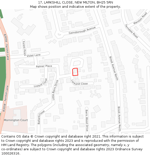 17, LARKSHILL CLOSE, NEW MILTON, BH25 5RN: Location map and indicative extent of plot
